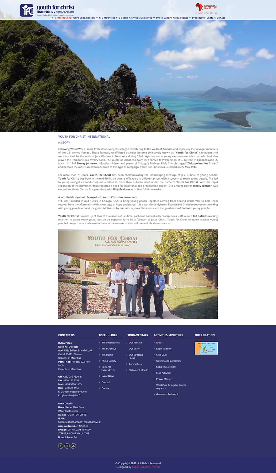 Youth For Christ Mauritius website preview